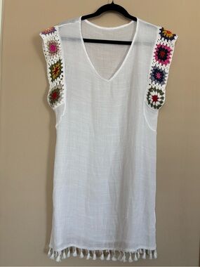 Tunic Swim Cover - Women’s White, Swim Cover, w/ Color Embroidery.
